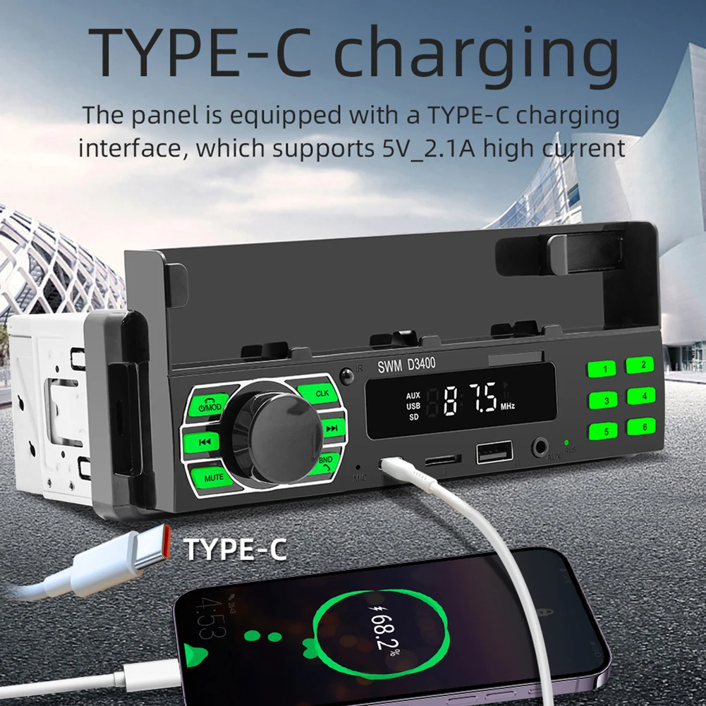 Car Radio Type C Charging MP3 Player APP Remote Multimedia Player Bluetooth-compatible with Phone Holder Locating Car TF Card