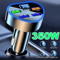350W Car Phone Charger USB Type C Super Fast Charge in Car with LED Voltage Monitor for IPhone Samsung Huawei Oneplus Vivo Oppo
