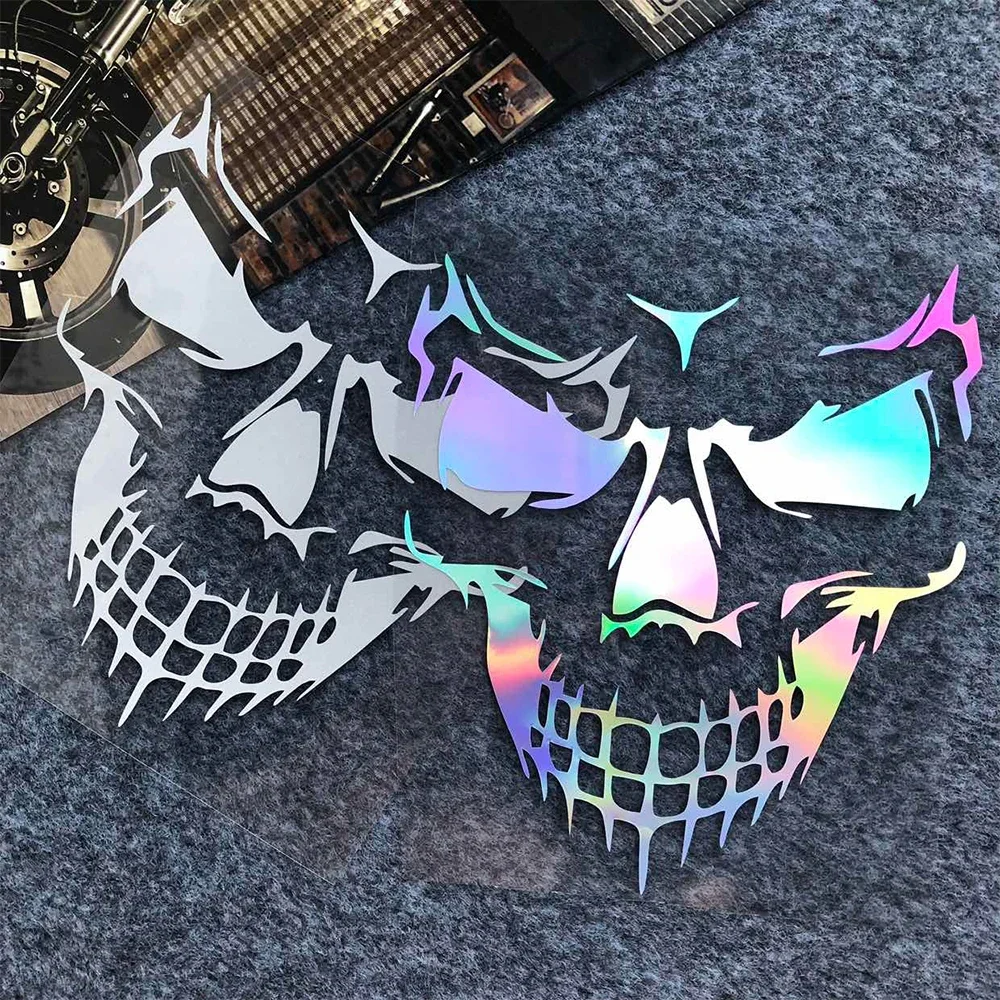Skull Head Reflective Motorcycle Stickers – Laser Rainbow Decals for Helmet, Scooter, Bike Body & Windshield 5