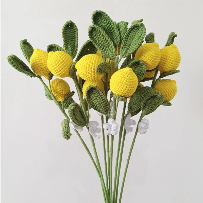 Hand Knitted Fruit Flower Faux Fruit Bouquet Lemon Blueberry Handmade Diy Faux Flower Bedroom Living Room Party Decoration Gifts
