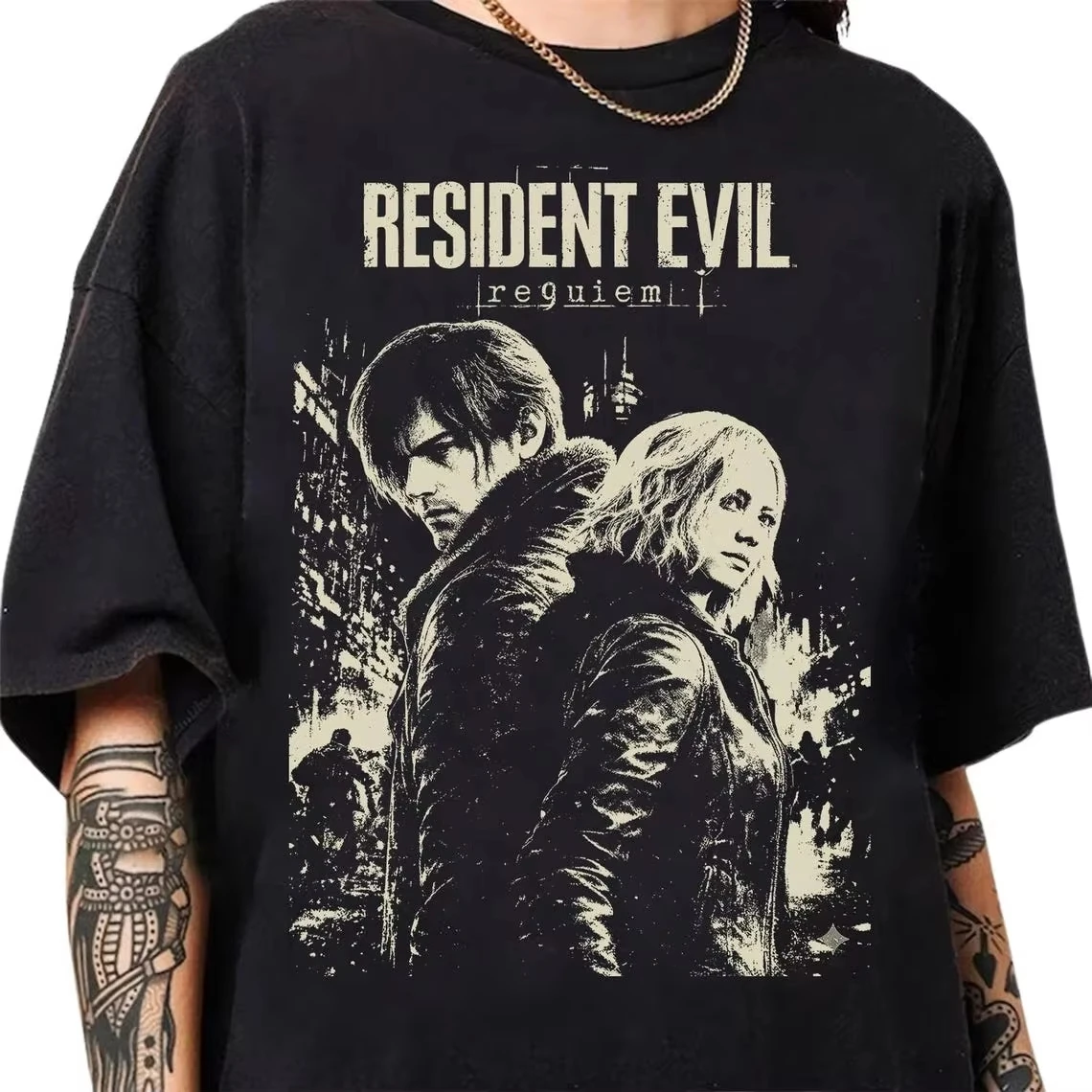 2026 Retro Resident Evil Requiem T-Shirt, Resident Evil Spiel T-Shirt, Sommer Neues Retro Unisex Casual Mode T-Shirt