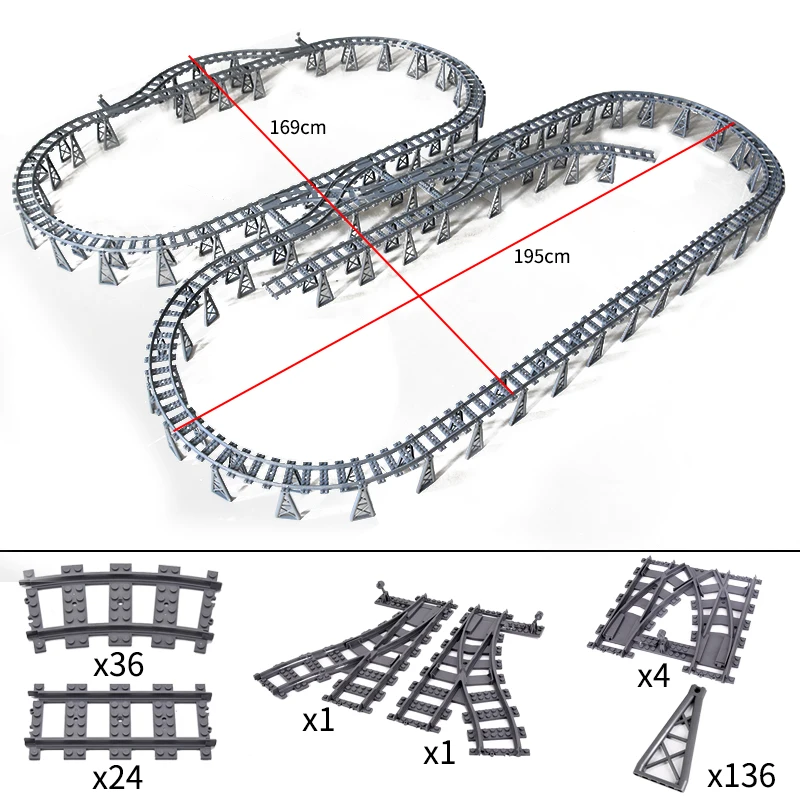 City Train Tracks Building Set - Flexible, Straight, Curved, and Switch Rails