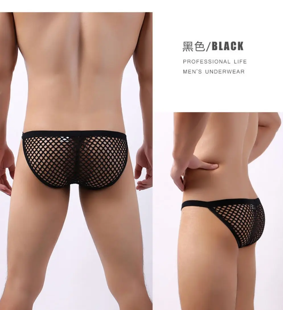 

Men Sexy U Convex Pouch Fishing Net Briefs Hollow Out Low Rise Underpants Bulge Pouch Knickers Soft Comfortable Lingerie Briefs