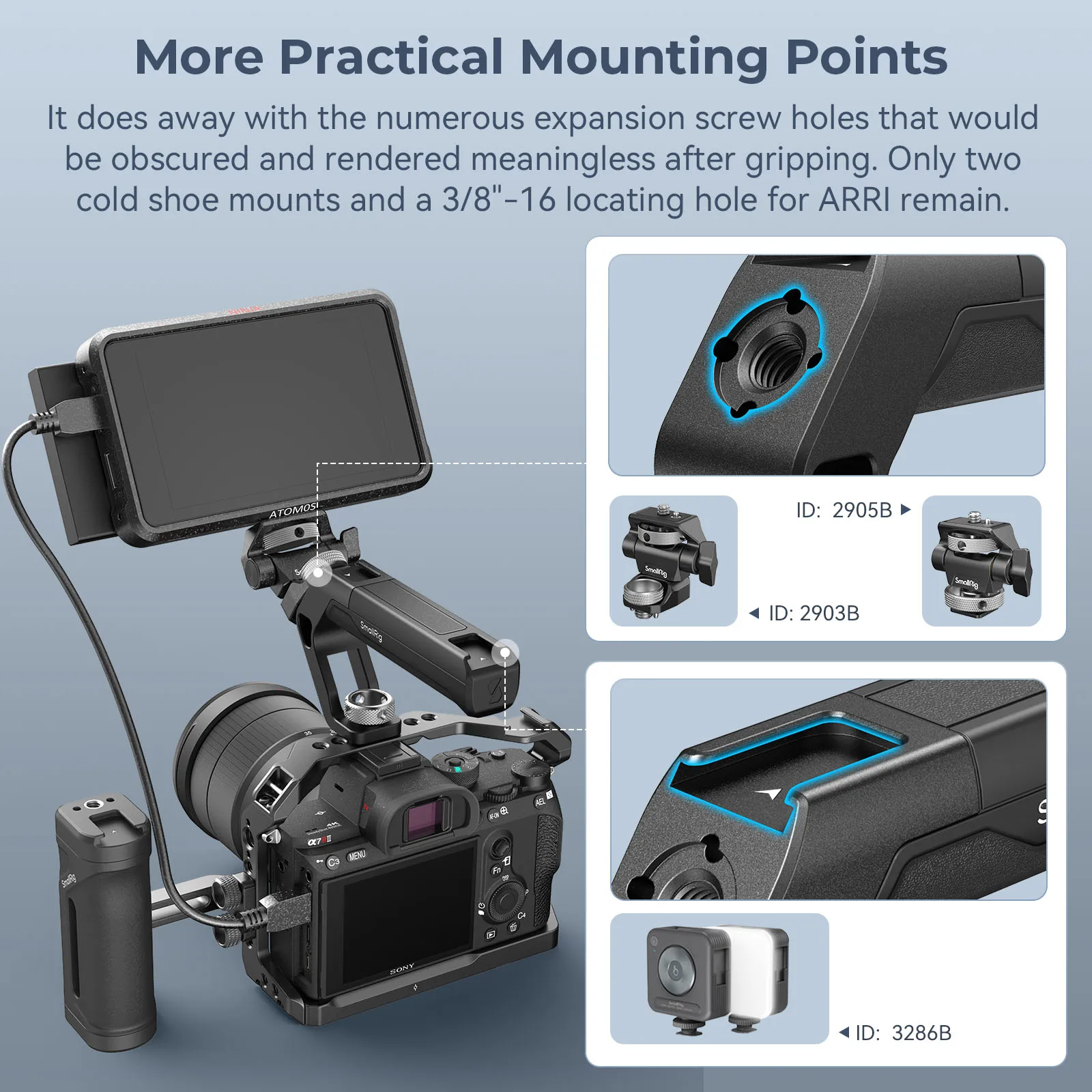 Universal ARRI Locating Top Handle (Tiny), Lightweight Grip with Cold Shoe For D