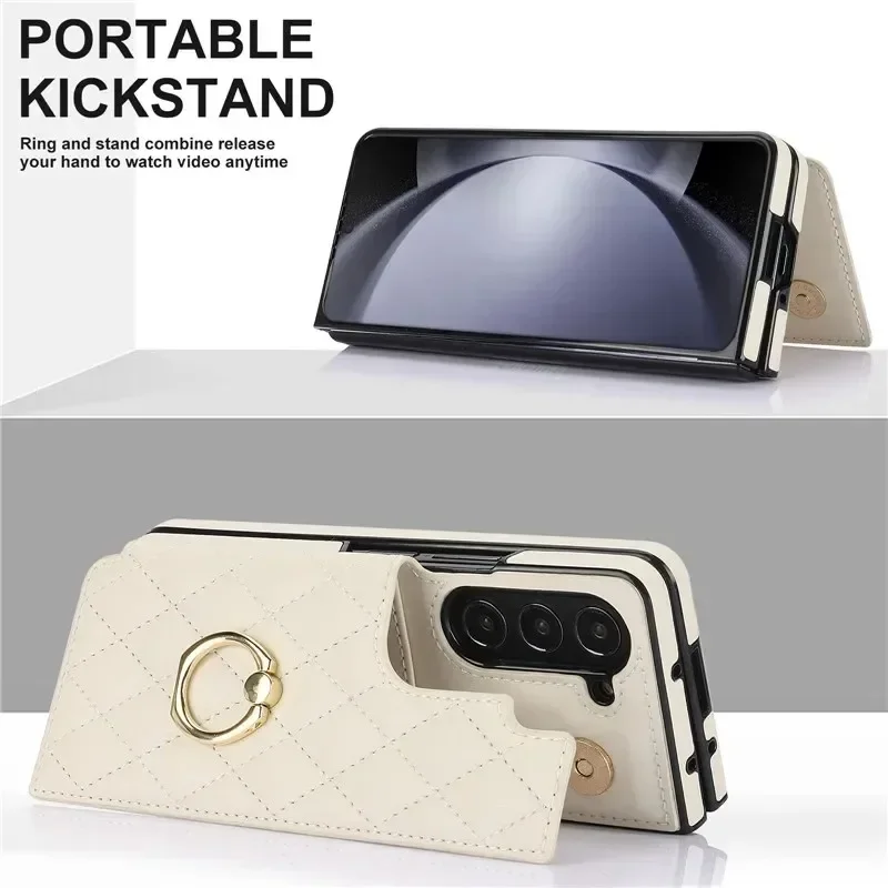 Luxurious Leather Ring Wallet with Card Holder & Kickstand - Shockproof Phone Case