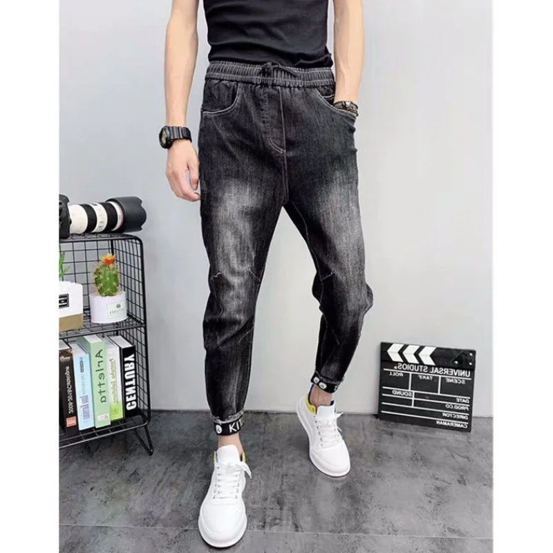 Hot 2022 Denim Jeans Men's Casual Harem Pants Spring Trendy Brand Loose Workwear Pants Korean Elastic Waist Trend Harlan Pants