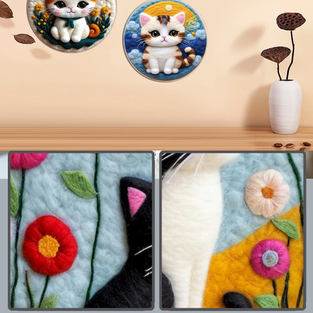 CHENISTORY Diy Felt Kit Wool Felting Painting With Frame Animal Cat Wool Needle Felt Picture Kit Felt Craft New Gift 20x20cm