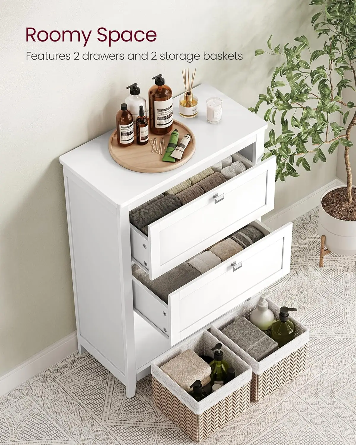 Bathroom Cabinet Storage Cabinet Bathroom Organizers 2 Drawers 1 Adjustable Divider 2 Baskets Sideboard 11.8 x 23