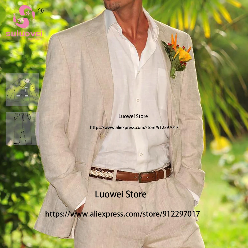 (Customized Size Color) Summer Slim Fit Suits For Men 2 PCS Pants Set Formal Groom Wedding Prom Tuxedo Terno Masculinos Completo