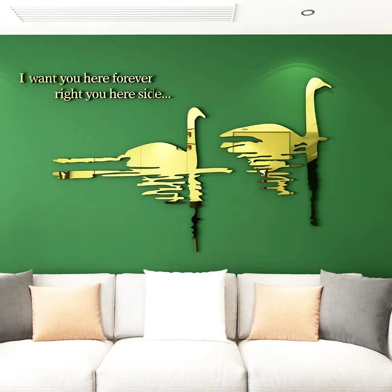 

Мультяшное украшение в виде лебедя, настенная наклейка, акриловая 3D Трехмерная настенная наклейка, зеркальная поверхность для гостиной, спальни, Настенная Наклейка
