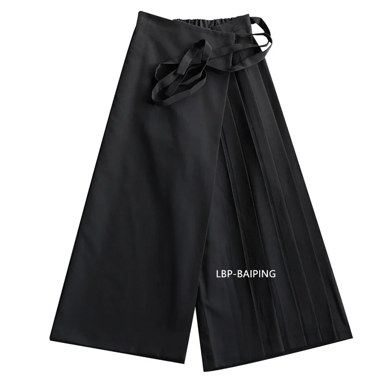 Autumn New 2026 Irregular False Two-piece Skirt Pants Women Black Wide-leg Pant Ladies Elastic Waist Straps Casual Pants Lady