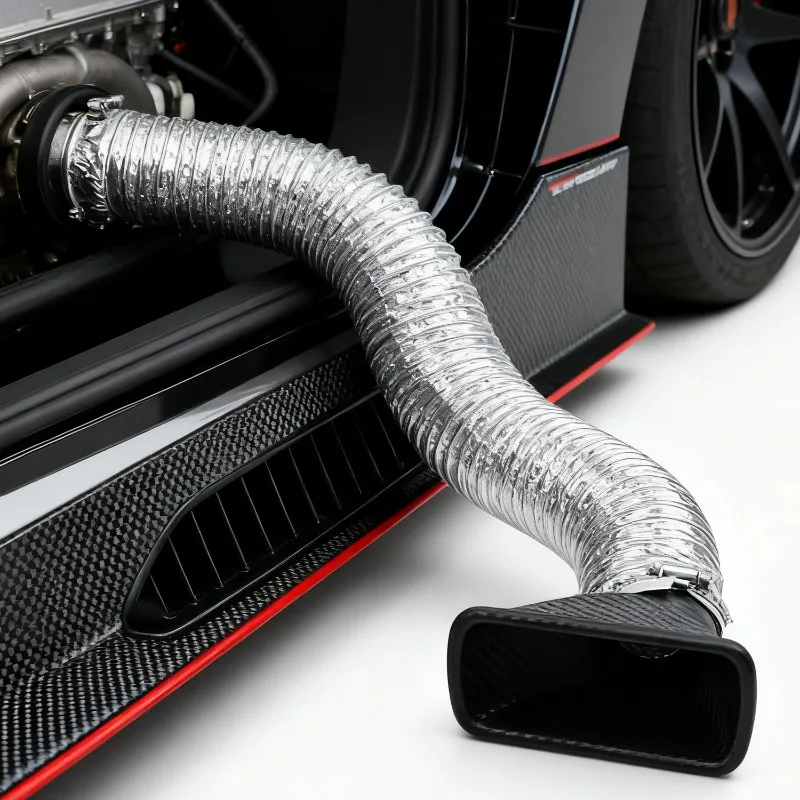 Car Front Bumper Air Intake System Funnel Pipe Set  Vent Tube Kit Universal Turbo Air Inlet Tuyere Round/Square Nozzles