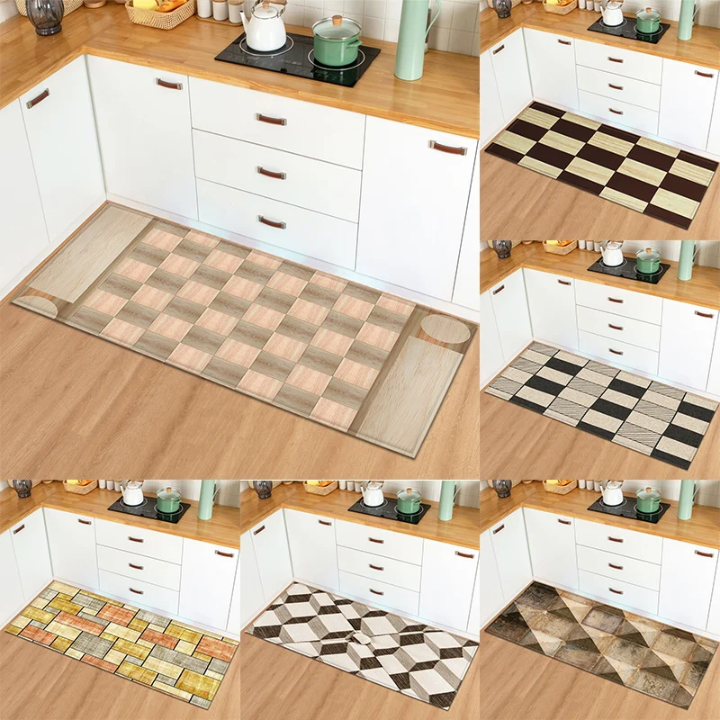 

Geometric grid kitchen floor mat bedroom room balcony decorative carpet bathroom corridor non-slip home decoration