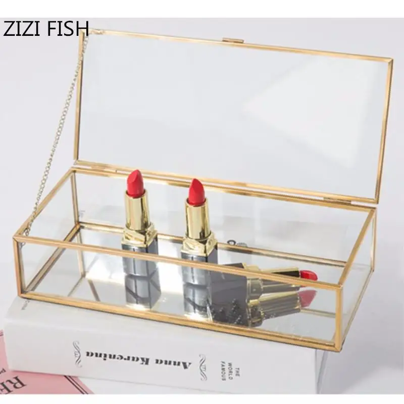 

Ретро-бокс из стекла с геометрическим рисунком, аксессуары для ювелирных изделий, многофункциональная коробка для хранения, коробка для хранения, коробки и корзины для хранения