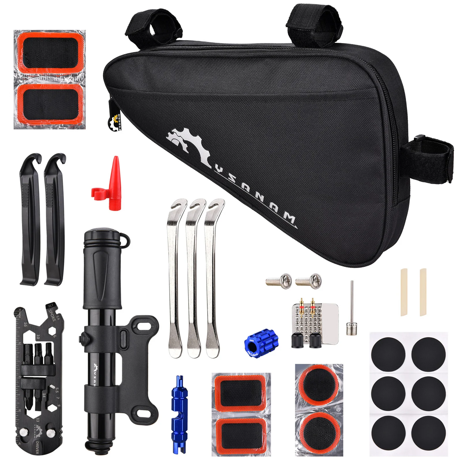 

Bike Repair Kit Portable Bicycle Repairing Tools Kit Tire Fixing Kit Bag with Tire Pump Tire Tube Patches Cycling Tool Set