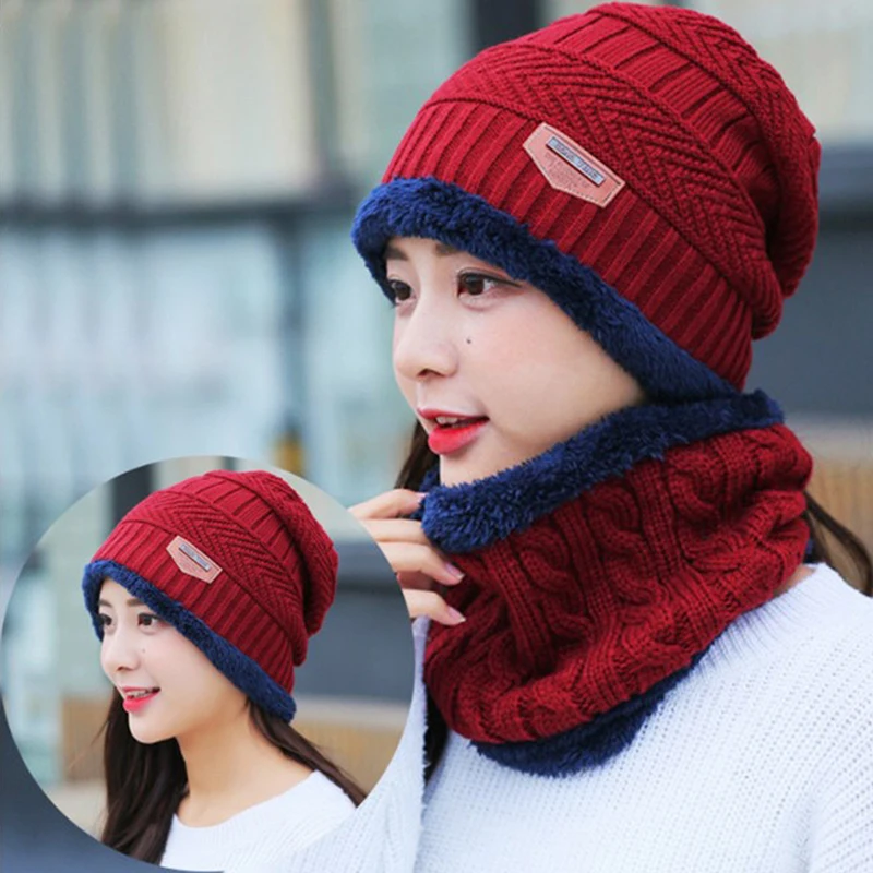 

Hat Scarf Female Winter Woolen Cap Padded Pullover Hat Outdoor Windproof Ear Protection Cap Warm Knitted Cap Male