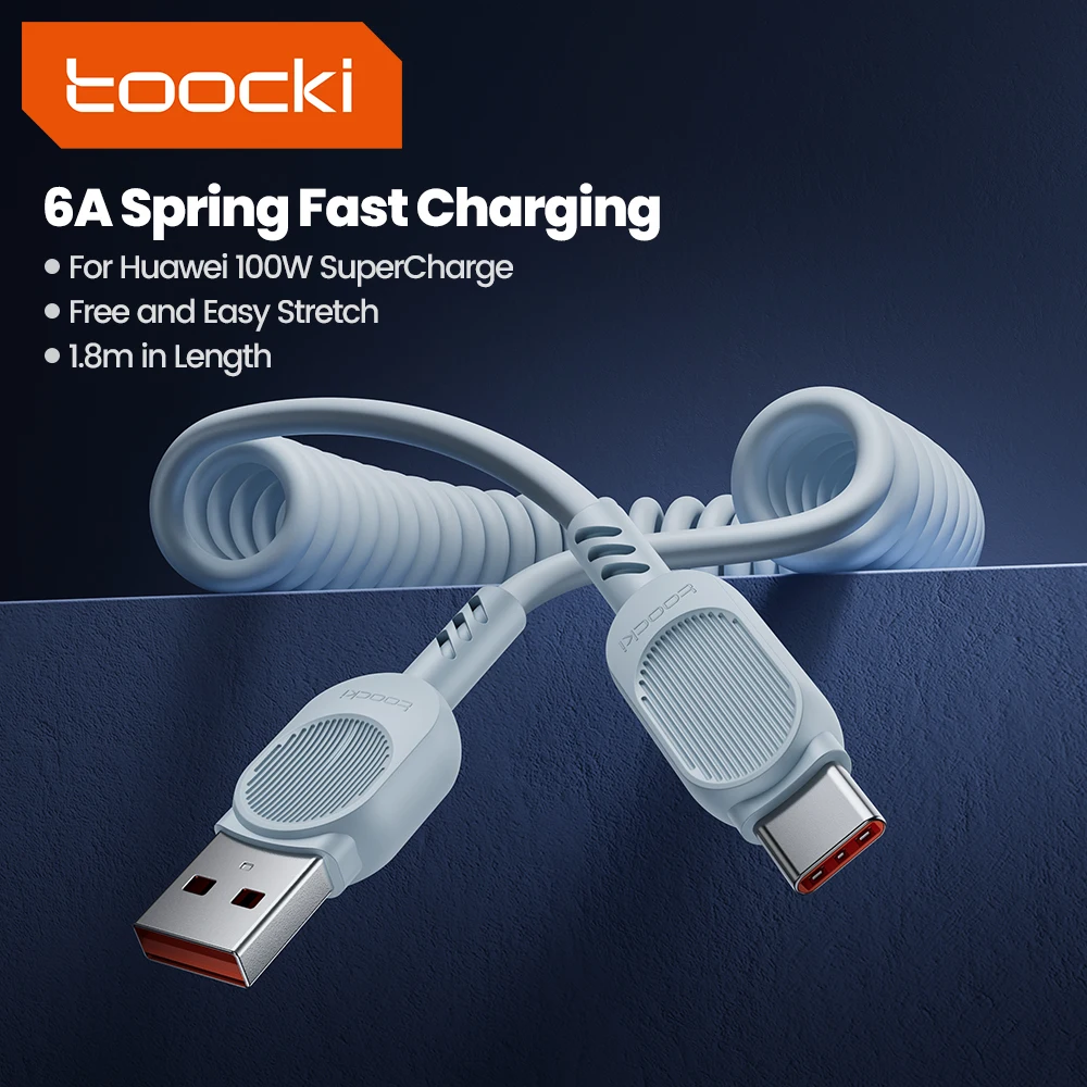 Toocki Cavo da tipo C a tipo C Ricarica rapida 100W 5A Cavo USB tipo C a molla per iPhone 16 15 Samsung S23 Laptop Xiaomi 12 Realme  202192403