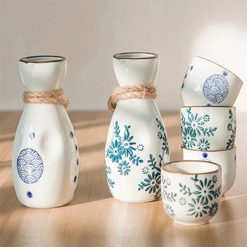 Vintage Japanese Sake 1 Pot 4 Cups Set Liquor Spirits Cups Ceramic Sake Wine Set Winebowl Small Ceramic Wine Glass
