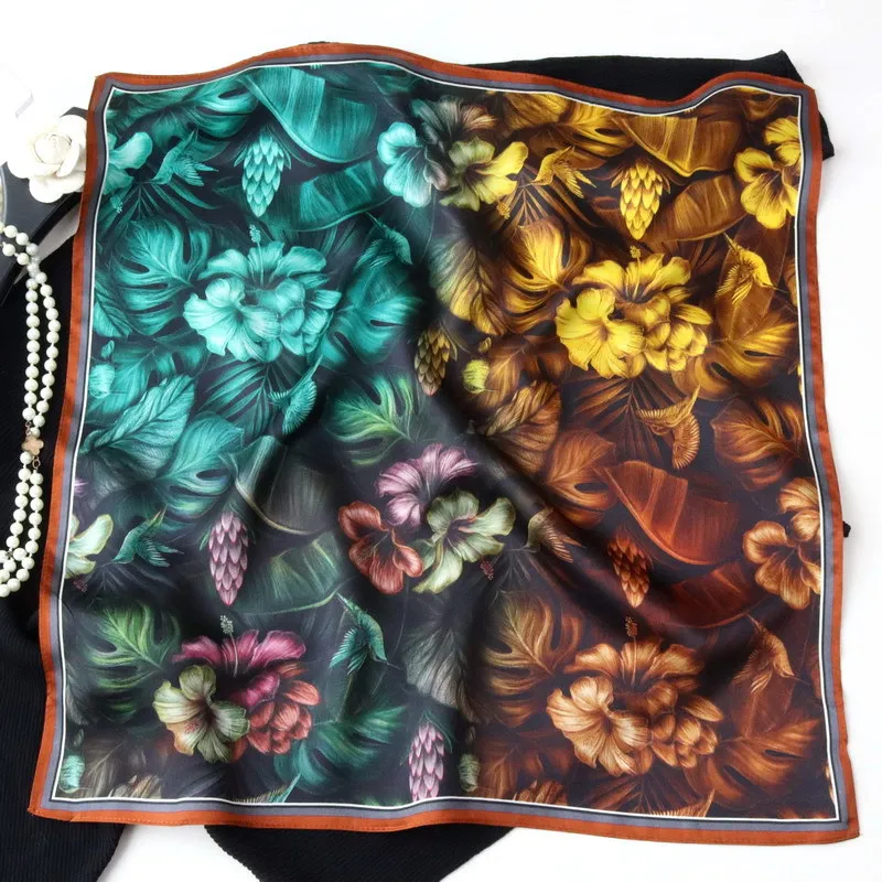 

100% натуральный шелковый шарф, женские квадратные шарфы с принтом растений, маленькие головные платочки, оптовая продажа, хиджаб, бандана 53x53 см