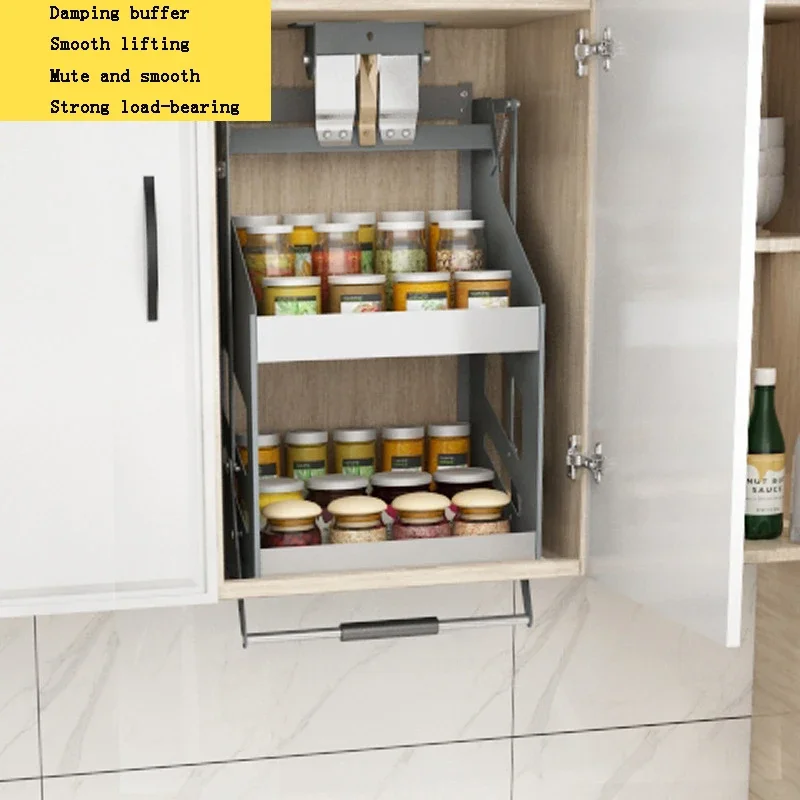 

Kitchen Cabinet Pull-down Lift Basket Storage Spice Racks Wall Cabinet Up And Down Vertical Lift Drawer Baskets 45/55/*28*52CM