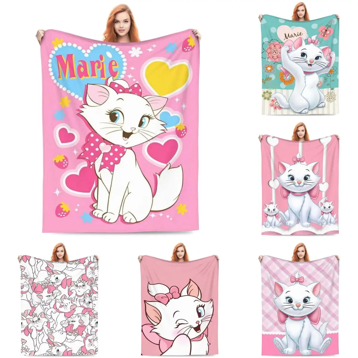 Super Warm Blanket Airplane Travel Aristocats Marie Cat Kawaii Anime Throw Blanket Flannel Bedspread For Couch Chair Bed Cover