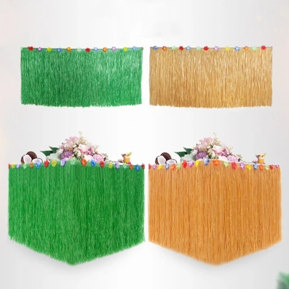 Hawaiian Party Straw Table Skirt Hawaii Themed Party Decoration Grass Table Skirt Straw Color DIY Hawaii Tablecloth