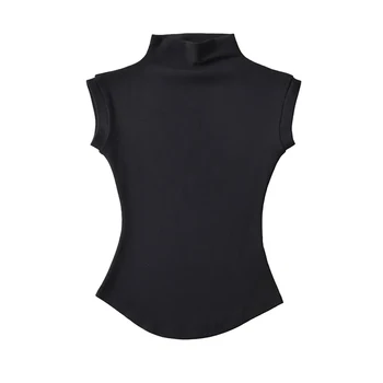 Women Summer Sexy Turtleneck Sleeveless T-Shirts Tops Solid Slim Fit Pullovers Causal Tees Shirts Female Streetwear Basics Tees 1