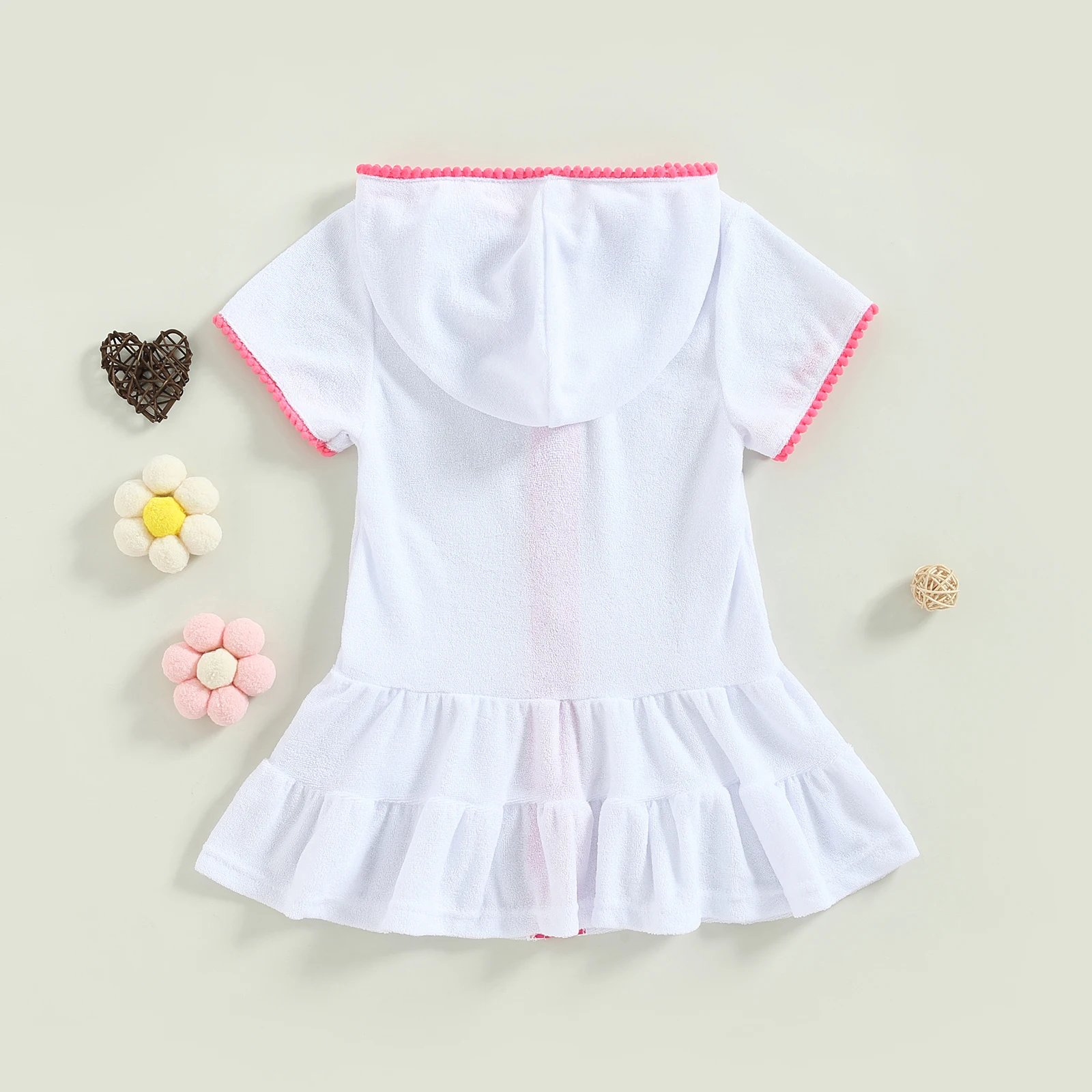 FOCUSNORM 2-11Y Toddler Kids Girls Swimwear Cover Up Dress Short Sleeve Zip Up Ruffles Solid Beach Dress for Kids