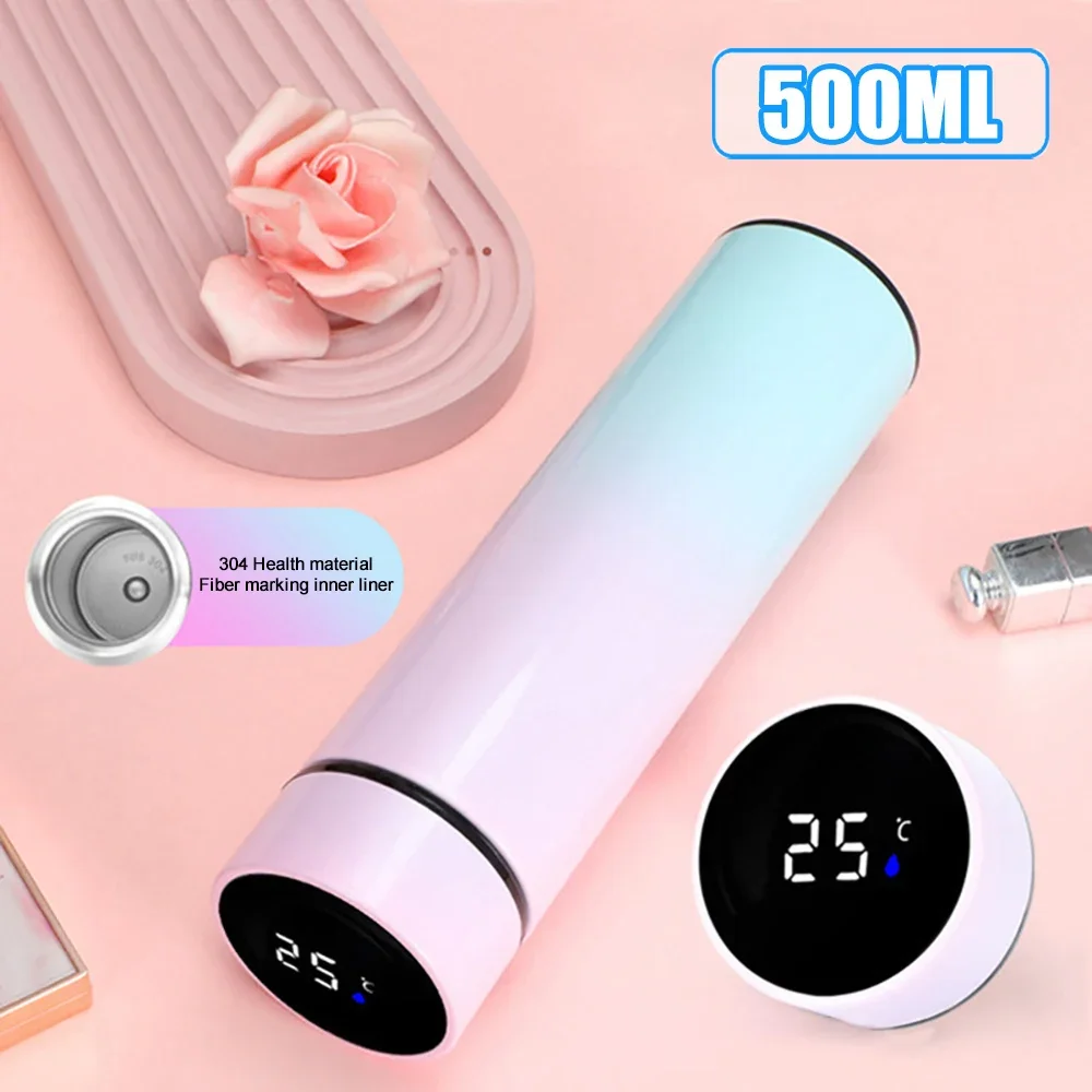 500ML Gradient Water Bottle Smart Insulation Cup Stainless Steel Thermal Cup Thermos for Travel Drinkware Car Cup Coffee Mug 1