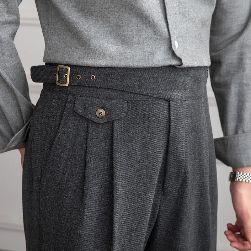 Mr. Deer San Early Autumn Gurkha High Waist Straight Pants Retro Petty High Texture Double Pleated Casual Pants Trendy Men 2