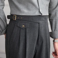 Mr. Deer San Early Autumn Gurkha High Waist Straight Pants Retro Petty High Texture Double Pleated Casual Pants Trendy Men 2