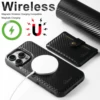 Carbon Fiber Leather Magnetic 2-in-1 Card Holder Wallet Phone Case Support Wireless Charging for iPhone 16ProMax 15Plus 14 13 12 3