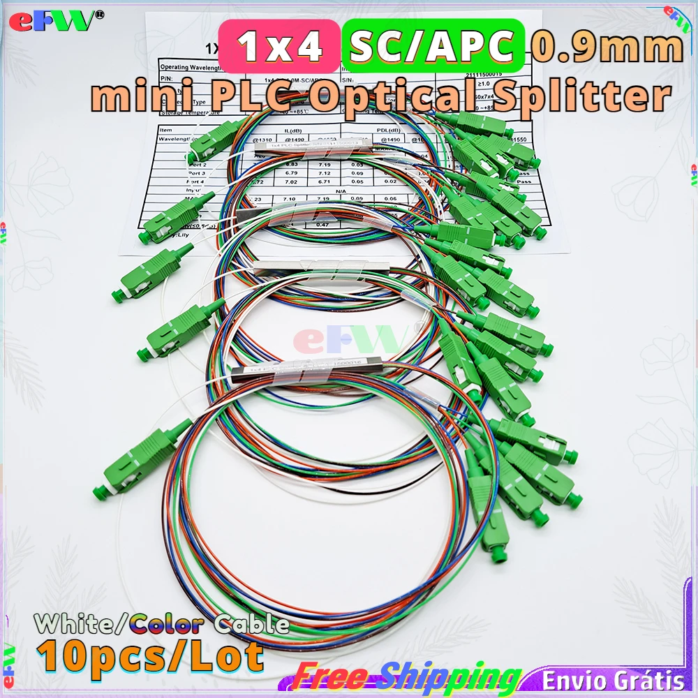 

10pcs Lot 1x4 SC-APC mini 0.9mm PLC Fiber Optical Splitter colored fiber 1*4 FBT FTTH Optical Coupler SC/APC 1-4 Splitters