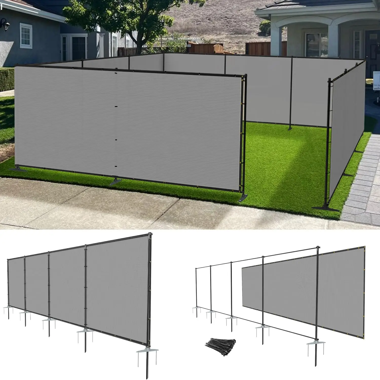 Fence 6'x24' Fencing Kit with Poles and Rails Ground Spikes Privacy Fence for Dog Yard Pool Garden Safety Chicken Temporar