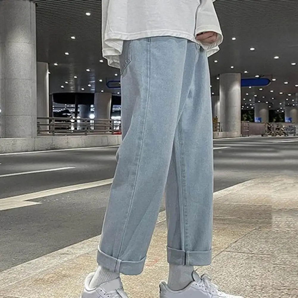 Description Picture 5 of item2023 New Korean Fashion Men's Baggy Jeans Classic Unisex Man Straight Denim Wide-leg Pants Hip Hop Bagy Light Blue Grey Black