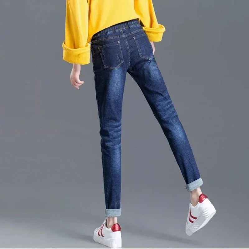 Spring Fall Pencil Jeans Women's Casual High Waist Denim Harem Pants Vintage Lace Up Big Size 26-34 Stretch Vaqueros Pantalones