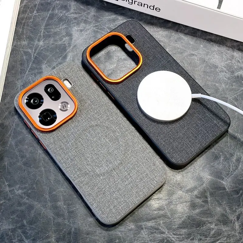 Luxury PU Cloth Magnetic Wireless Charging Protective Back Cover Case
