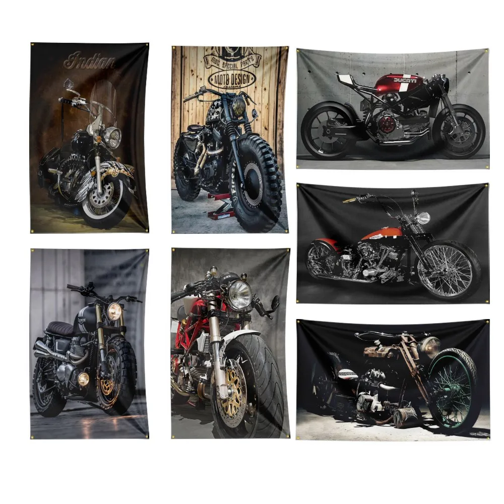 

Motorcycle On The Way Flag Banner Motorcyclist Art Vintage Poster Wall Sign Dark Motor Car Man Garage Pub Club Bar ft Flag ,flag