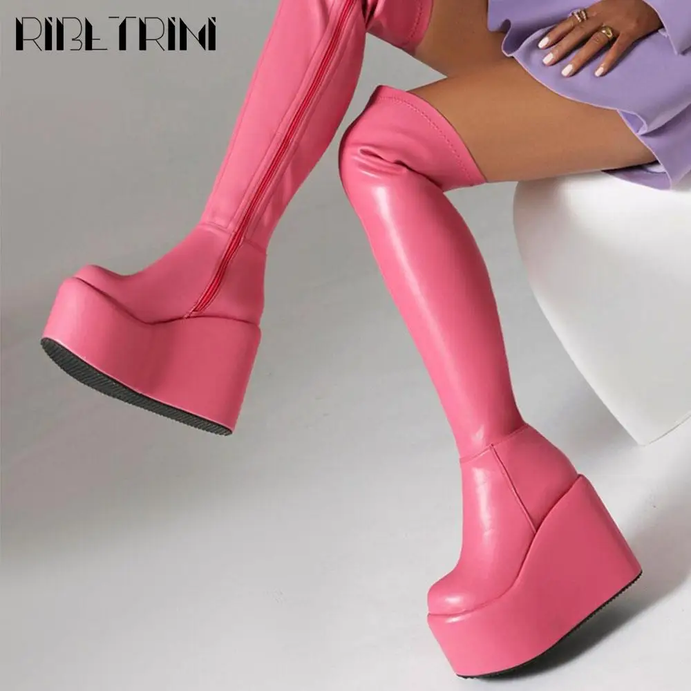 Sexy Over The Knee High Boots Women Thick Wedges Zipper