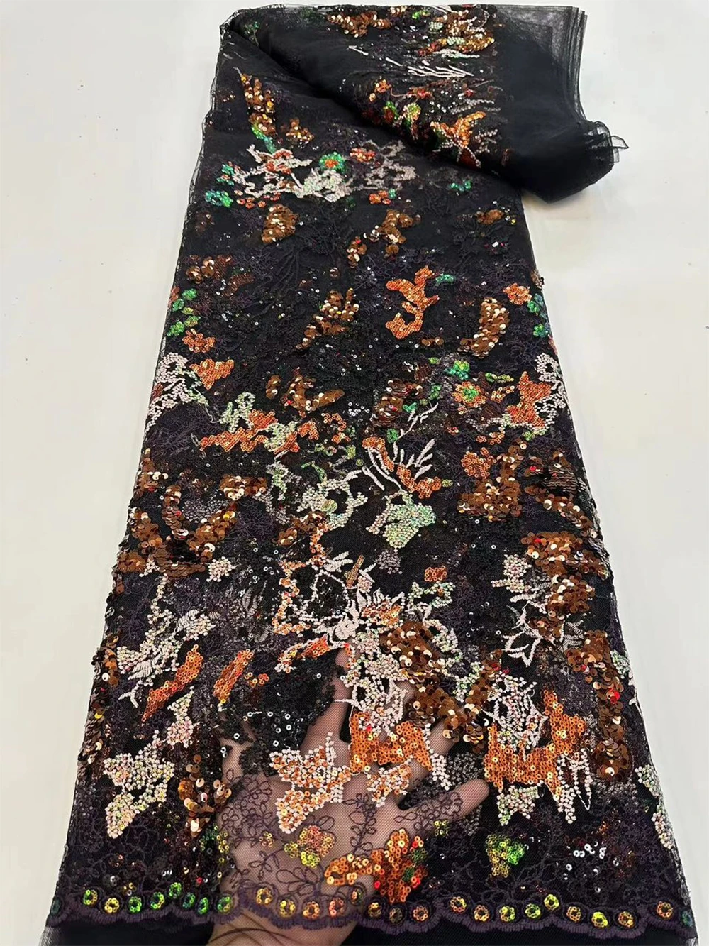 

Best Selling Bridal Dress Nigerian Lace Fabric Black Sequence Lace Fabric 2024 High Quality Tulle Elegant Dress For Women A07-1