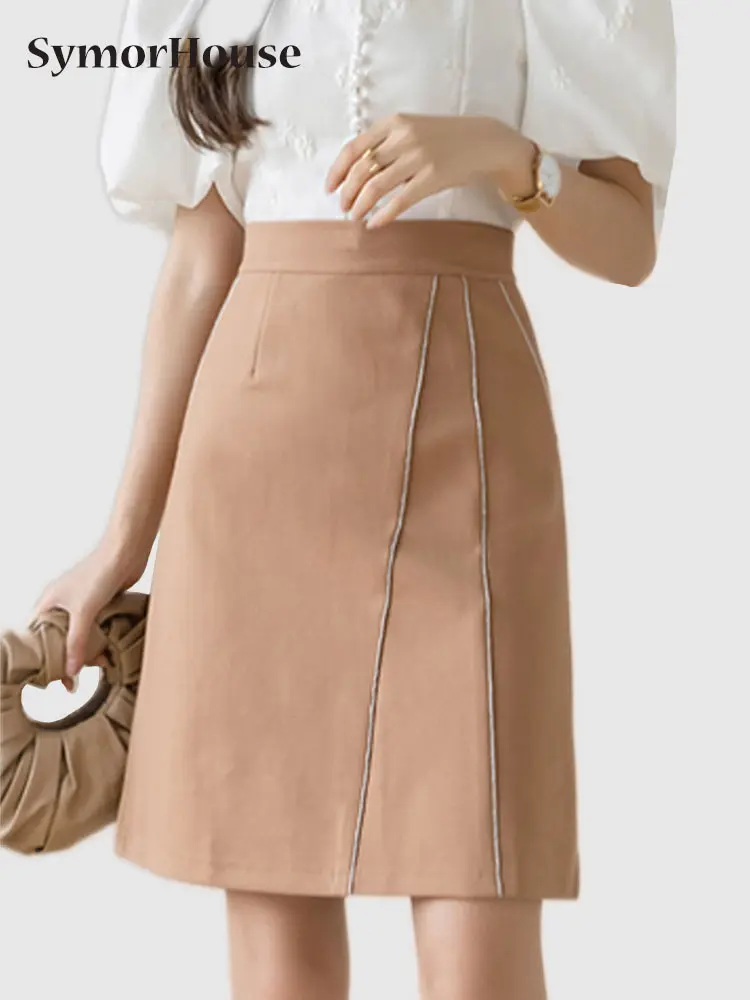 

New High Waist A-Line Skirts Women Korean Fashion Elegant Casual Package Hip Skirt Ladies Work Wear Office Black Skirt Female