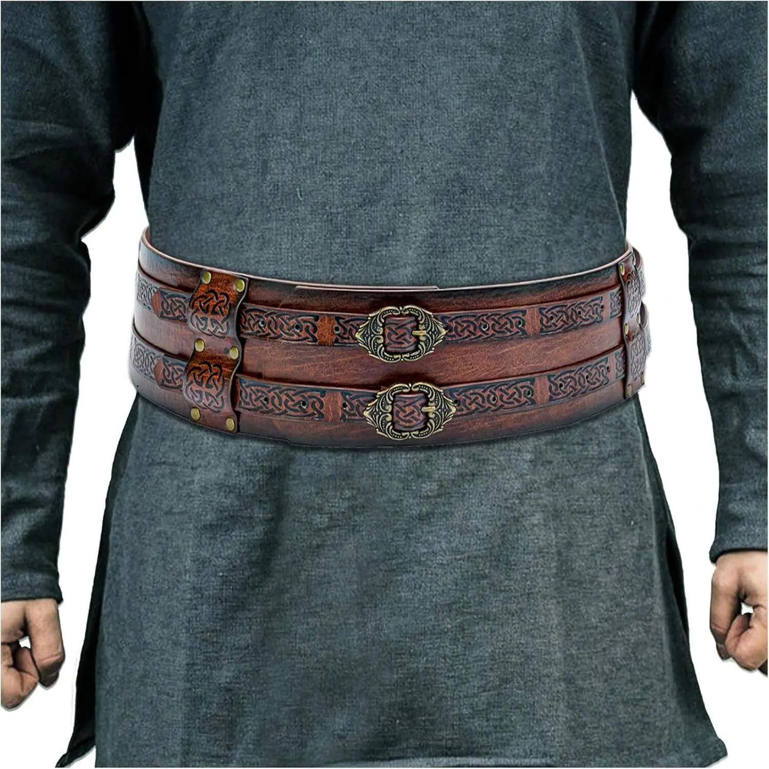 Nordischer mittelalterlicher Wikinger-Stil, breiter geprägter Vintage-PU-Ledergürtel, Renaissance-Ritter-Rüstungsgürtel, Bekleidungszubehör, geeignet für – Detail 1
