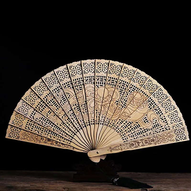 Vintage Folding Nanmu Wooden Carved Hand Fan, Wedding Bridal Party, Teahouse Chinese Decoration, Traditional Souvenir Gifts, Sum