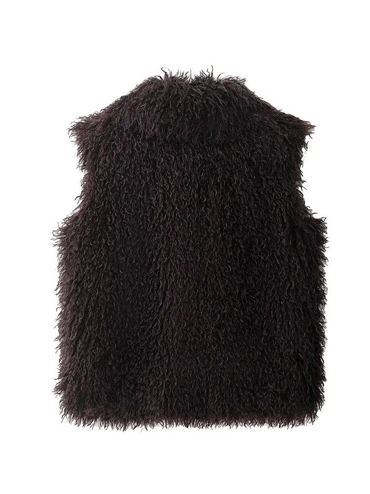 TFMLN New Women's Luxury Fur Vest Elegant Soft Faux Fur Sleeveless Jacket Coat Lady Warm Fashion High Street Fur Waistcoat