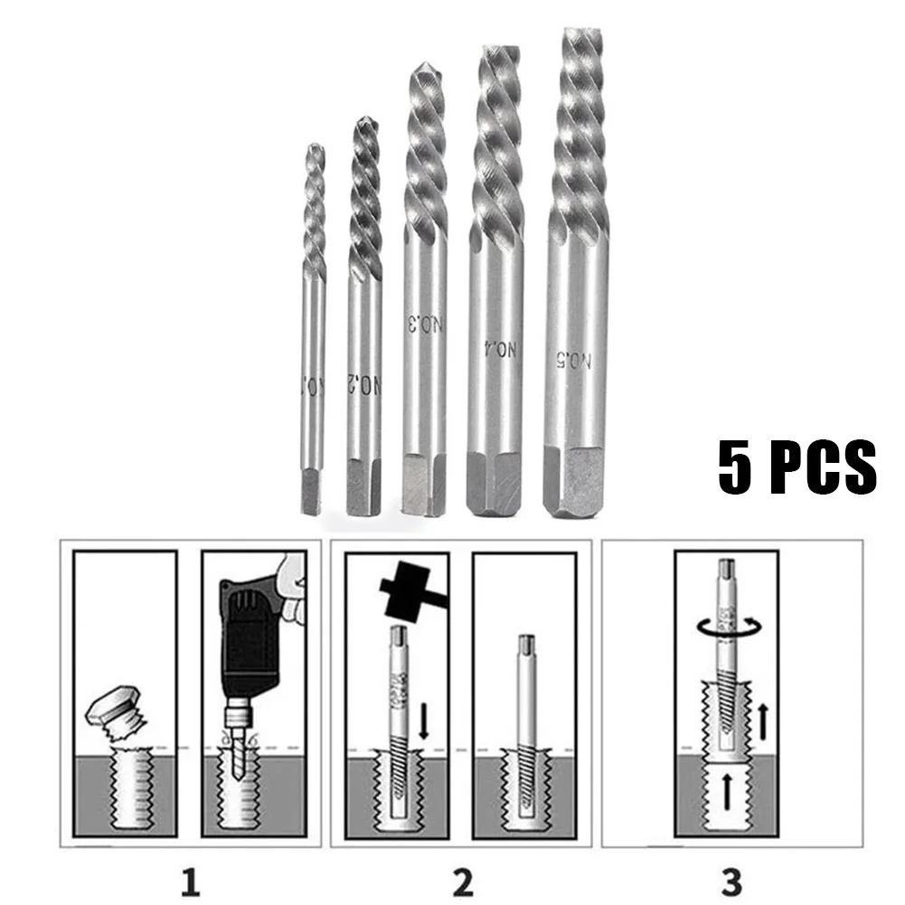 5pcs Screw Extractor Center Drill Bits Guide Set Broken Damaged Bolt Remover Hex Shank And Spanner For Broken Screw Hand Tool