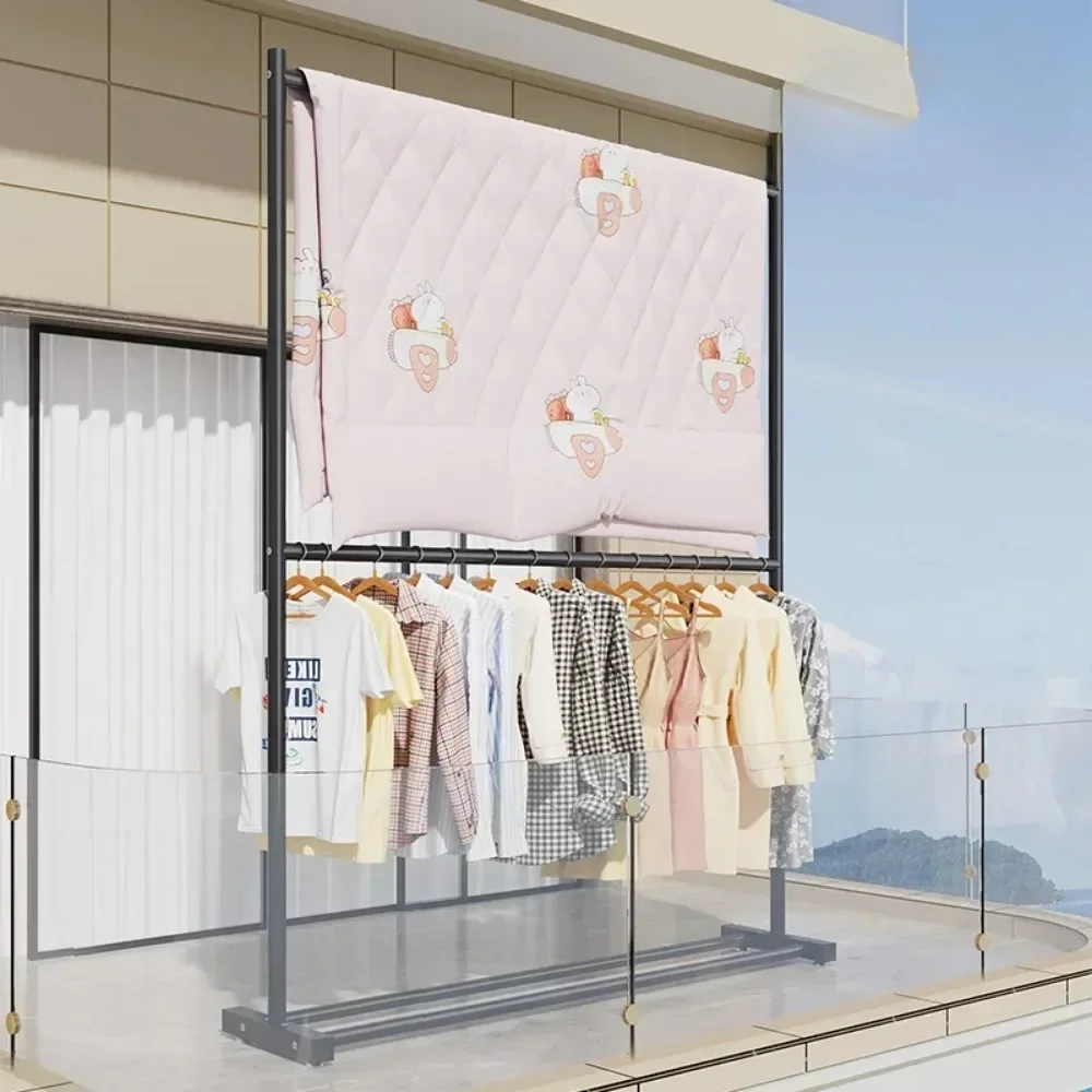 Clothes rack with double layers for floor hanger wardrobe shoe shelves