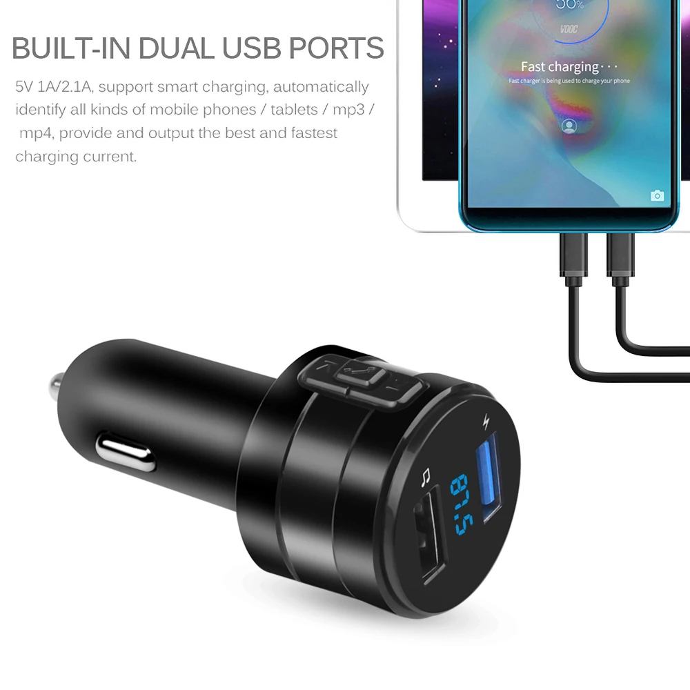 Auto nabíječka FM rádiový vysílač Bluetooth 4.2 auto MP3 hráč 3.1A dvojí USB porty handsfree modulatorkit cigareta světlejší adaptér RU