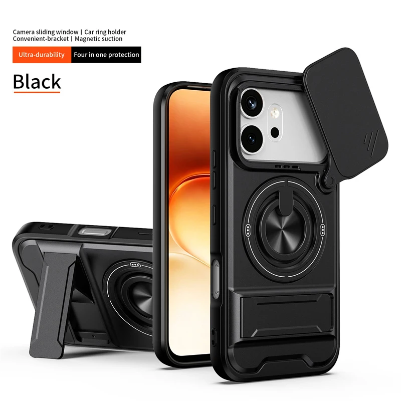 Armor Slide Camera Protection Case with Ring Kickstand and Car Magnetic Holder