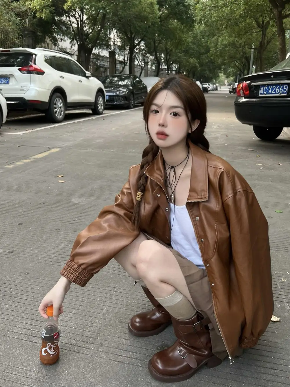 Fashion Sweet Cute American Lapel Long Sleeve Women's Leather Jacket Coat 2023 Autumn Winter Street Style Casual Loose Jacket