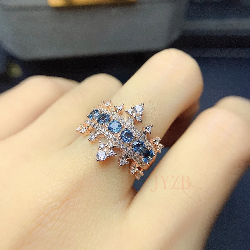 

100% 925 sterling silver blue Topaz court retro style row ring women's wedding ring luxury high jewelry birthday gift